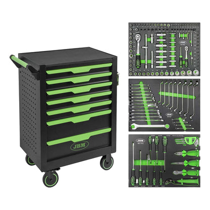 Servante d'atelier JBM 7 tiroirs verte équipée 152 pièces