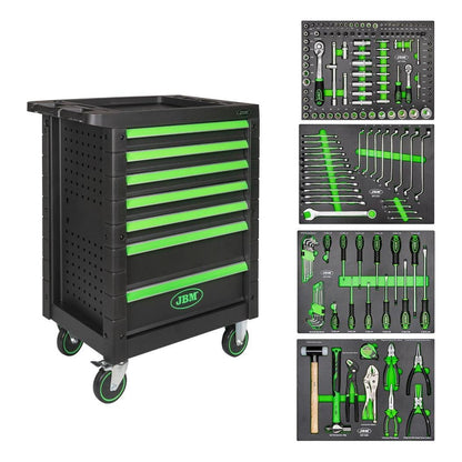 Servante d’outils JBM 7 tiroirs noire/verte avec outils